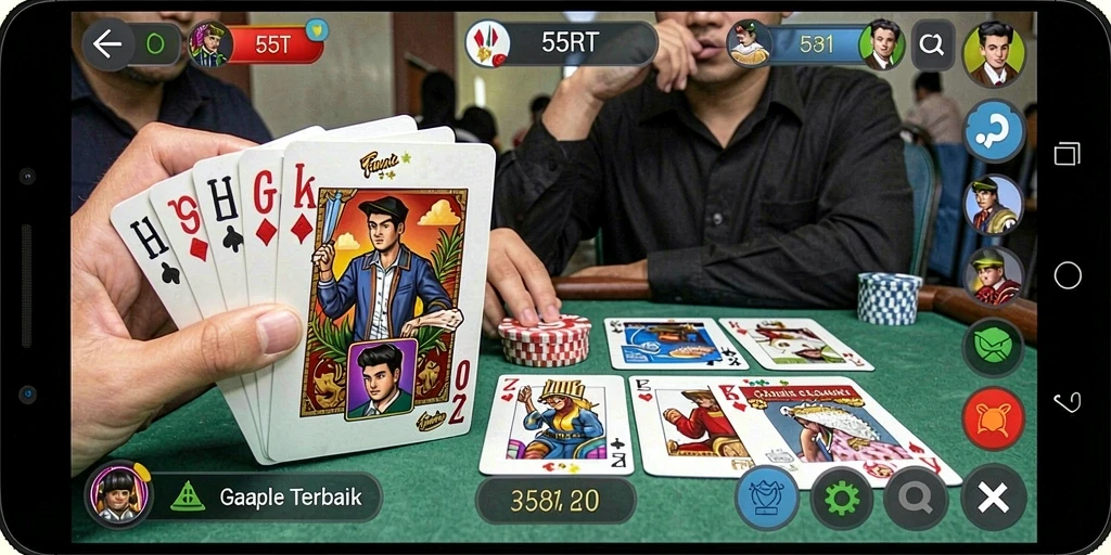 Screenshot gameplay 55RT yang menunjukkan aksi seru permainan Gaple.