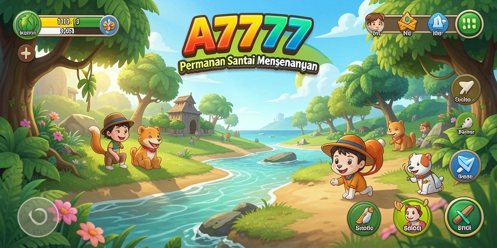Tampilan gameplay A7777 yang ceria dan menyenangkan.