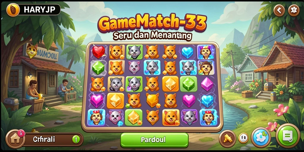 Screenshot gameplay HARAPJP menampilkan keseruan mencocokkan elemen warna-warni.