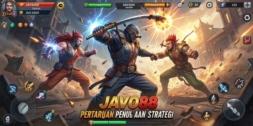 Screenshot gameplay JAVO88 menampilkan pertarungan seru antar karakter.