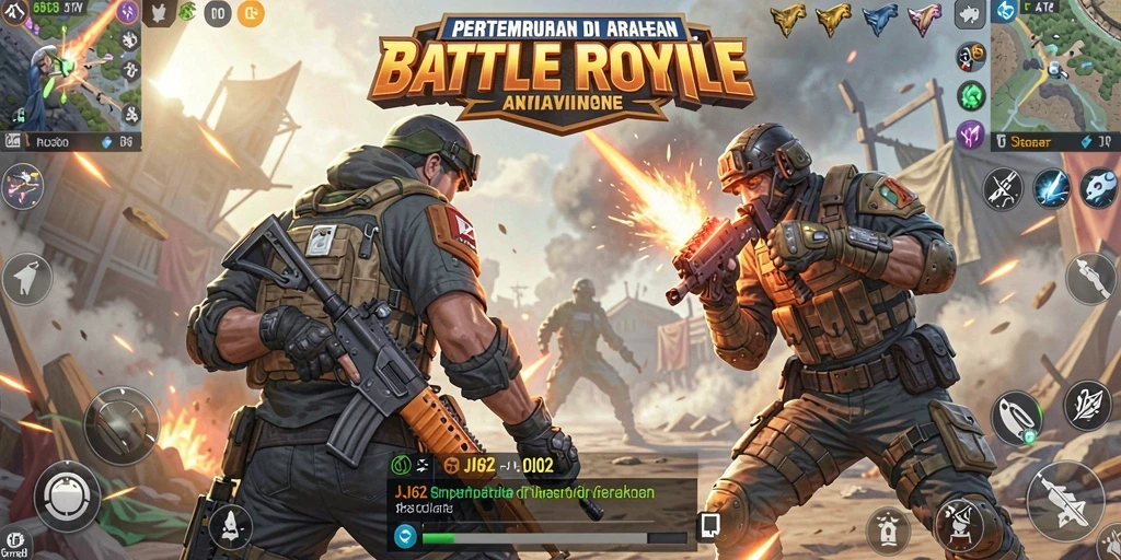 Screenshot gameplay JJ62 menampilkan aksi seru dalam pertempuran Battle Royale.