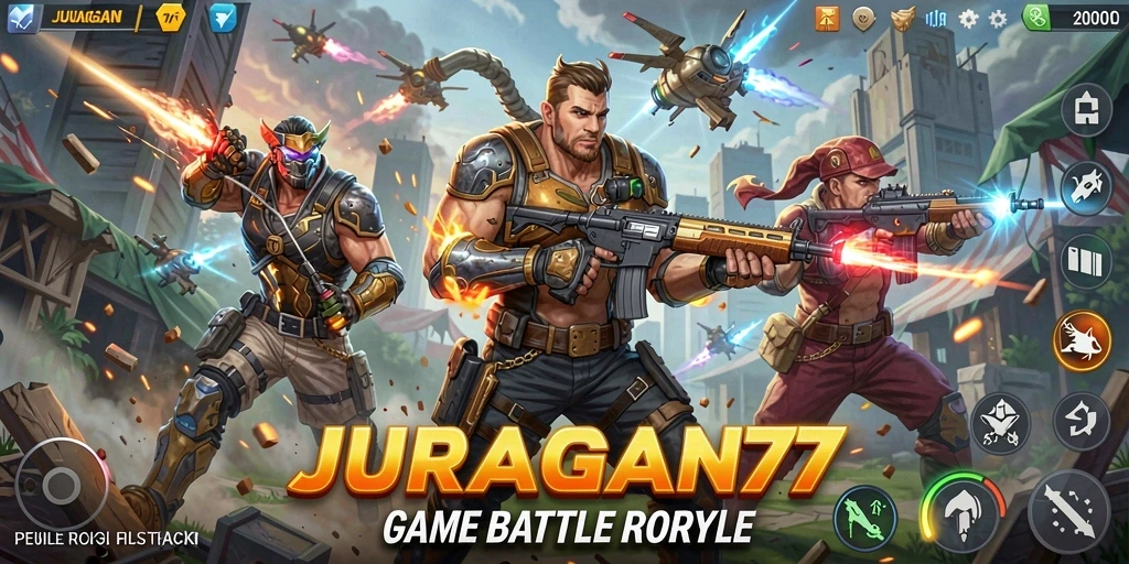 Tampilan gameplay seru dari JURAGAN77 dalam aksi Battle Royale.
