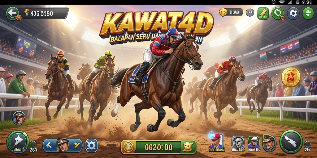 Tampilan seru gameplay KAWAT4D dengan mobil balap yang mendebarkan.