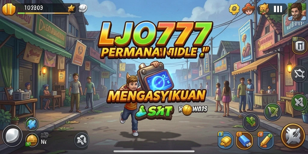 Screenshot menunjukkan gameplay santai LJO777 dengan karakter yang menarik.