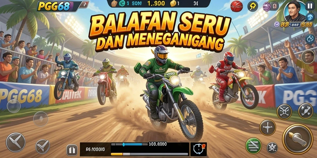 Tampilan gameplay PGG68 dengan mobil yang melaju kencang di lintasan.