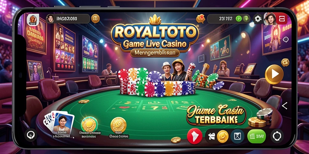 Screenshot ROYALTOTO menampilkan dealer langsung dan suasana kasino yang menawan.