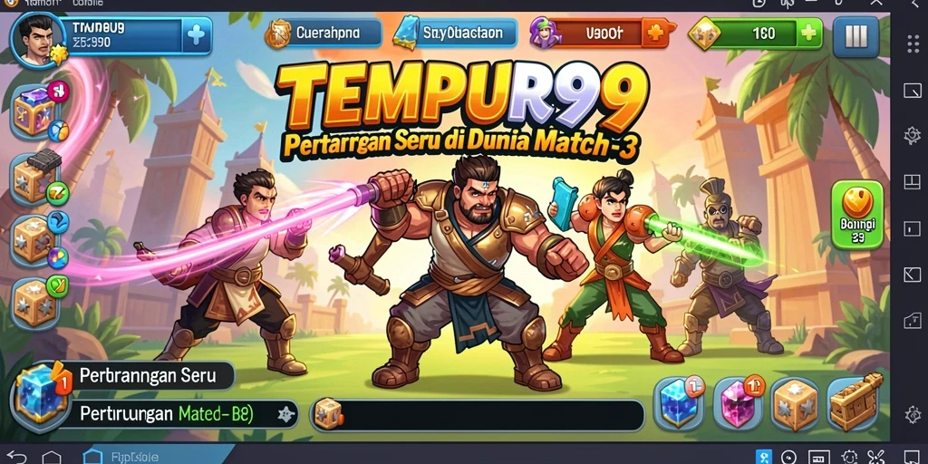 Tampilan screenshot TEMPUR99 menunjukkan aksi seru dalam permainan Match-3.