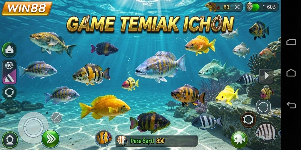 Screenshot WIN88 menampilkan aksi menembak ikan yang penuh warna.